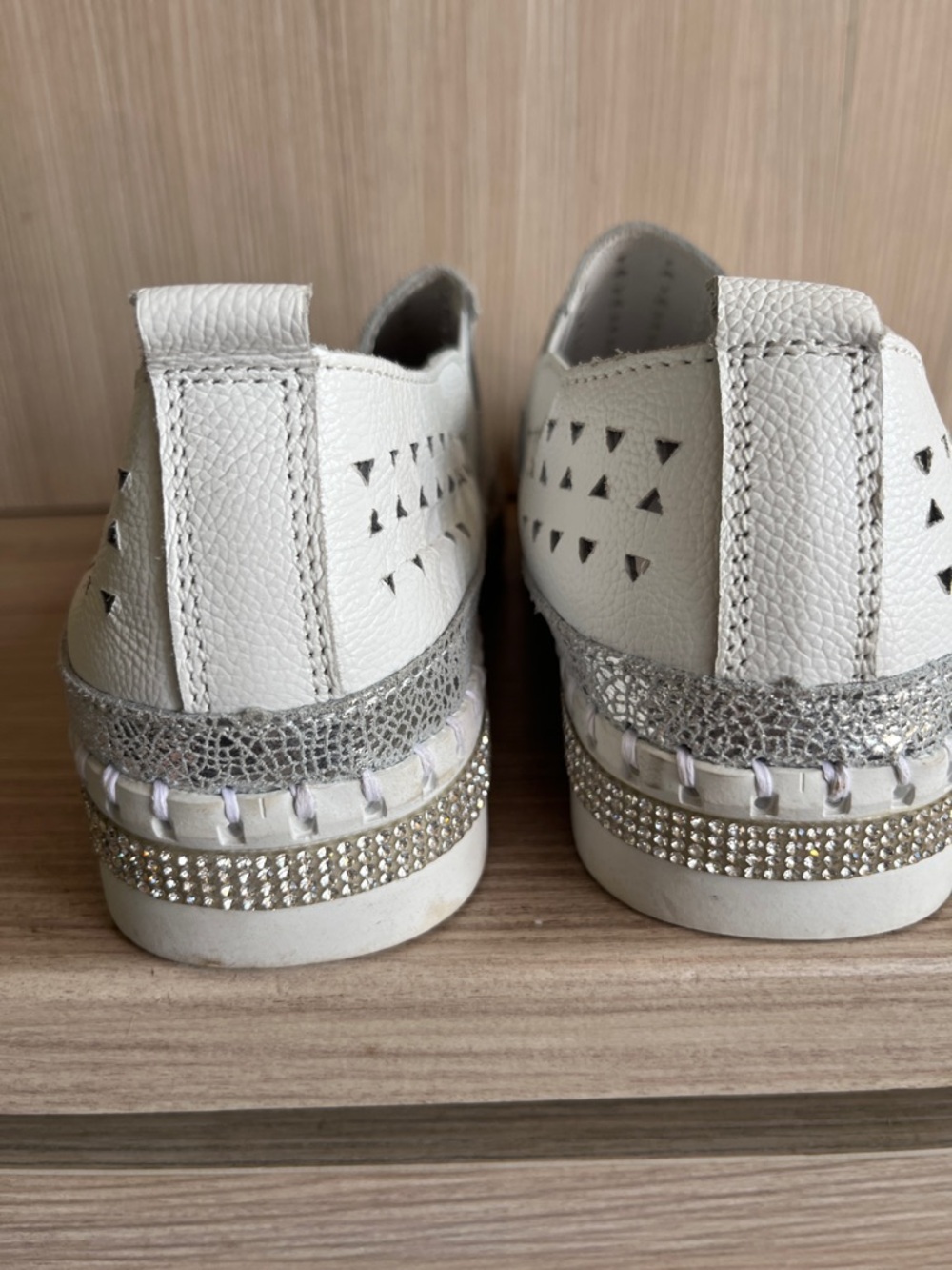 Bernie Mev White Perforated Slip-On Sneakers with Rhinestone Toes - Picture 3 of 8